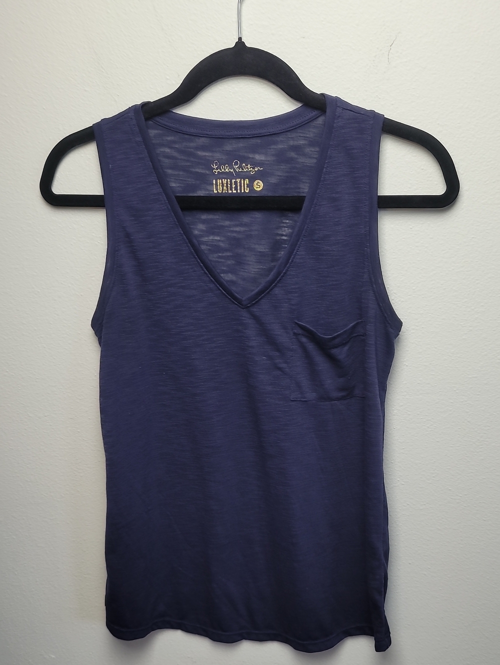 Lilly Pulitzer Luxletic V-Neck Tank Women Small Blue Pocket Top